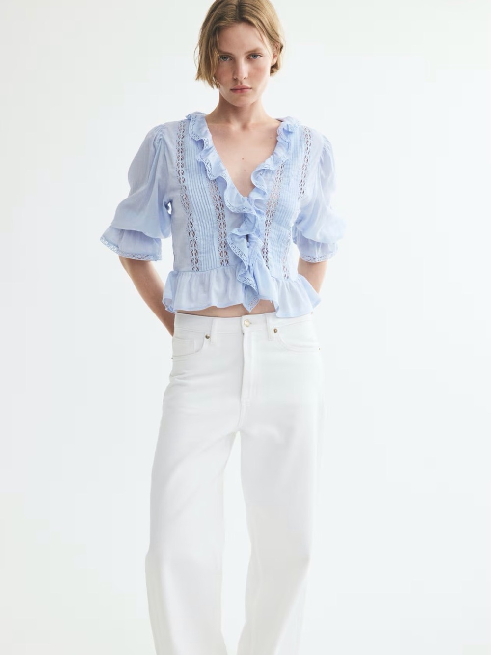 H&M Light Blue Ruffle Blouse
